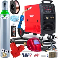 Mega MIG 270 - Profi Schutzgasschweißgerät 400V 270A - MIG MAG, MMA und FLUX - mit 4x4-Drahtvorschub und Fahrwerk - Set Professional-Plus