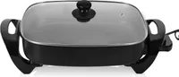Elektrische Bratpfanne 8L Multifunktionspfanne 5 Einstellbare Temperaturen Multipfanne Universalpfannen Pizzapfanne mit Glasdeckel Antihaftbeschichtet Griff aus Edelstahl 1500 W, 31x38cm, Schwarz
