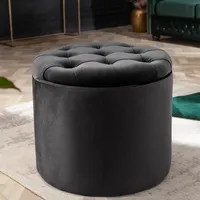 riess-ambiente Runder Hocker MODERN BAROCK 50cm grau Samt mit Stauraum Polsterhocker Fußhocker Sitzhocker