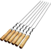 6er Set Schaschlikspieß 60 cm mit Holzgriff – Rostfreier Grillspieß für Gas- und Holzkohlegrills - lange Fleischspieße für Grillpartys - BBQ Schampura – Perfektes Grillzubehör