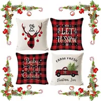 ASKSA Christmas Cushion Cover 45 x 45 cm, Set of 4 Christmas Fine Linen Cushion Cover, Rot