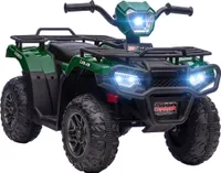 HOMCOM Elektrická detská štvorkolka, elektrická štvorkolka s LED a hudbou, elektrické autíčko, detské vozidlo pre deti od 3 rokov, detská motorka, čierna+zelená, 88 x 45 x 50 cm