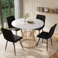 okwish Esszimmertisch Rund, Esstisch Küchentisch mit Metallbein, Tisch für Esszimmer Wohnzimmer, 100*100*75 cm, weiß/golden