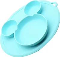 Baby Teller Silikon, Kinderteller Rutschfest Unterteilt Tragbare Babyplatte Kleinkindplatte BPA-freie (Blau)