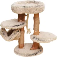 Fudajo Kratzbaum mit Holz und Plüsch 87,5 cm hoch, Designer Katzenkratzbaum mit Birnbaumholz, Katzenbaum mit Hängematte, Katzenmöbel mit Liege