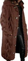 ASKSA Damen Strickjacke Grobstrick Casual Sweater Cardigan mit Knoepfen Oversize Strickcardigan, Braun, S