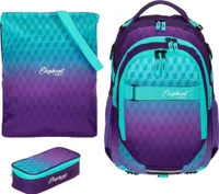 Schulrucksack 3 Teile Set Elephant Hero Signature Rucksack Mädchen Premium Schultasche Turnbeutel Mäppchen Box 12868 Violet Cube Türkis-Lila rtm