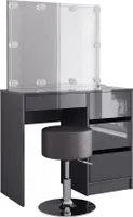 Vicco Toaletní stolek Sherry, 90 cm s LED osvětlením a taburetem, Antracitový vysoký lesk