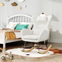 okwish Schaukelstuhl Sessel mit Metallgestell und Holzsockel, Schwingsessel Relaxstuhl mit Rückenlehne Wohnzimmer Polstersessel Schaukelsessel, Weiß