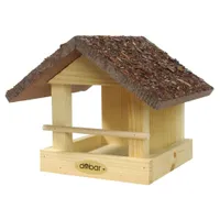 dobar Kleines Vogelfutterhaus mit Rindendach, Futterstation für Wildvögel, 20 x 22,5 x 18 cm, Kiefer