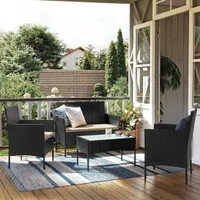 SONGMICS (4-tlg) Gartenlounge-Set, Balkonmöbel, aus PE-Polyrattan, schwarz-taupe