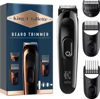 King C. Gillette Barttrimmer, kabellos mit lebenslang scharfen Klingen, abwaschbar, mit 3 Aufsätzen für den Dreitagebart, kurzes und langes Barthaar
