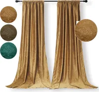 Vorhänge Blickdicht, Gold Vorhang 2er Set Kräuselband, Deluxe Samt Floral Verdunklungsvorhänge Thermovorhang für Wohnzimmer Schlafzimmer, 132*244cm