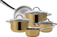 ECHTWERK Induktion Kochtopf-Set aus hochwertigem Edelstahl,8-teiliges Kochgeschirr,Töpfe mit Glasdeckel,3 x Kochtopf,Stielkasserole und Bratpfanne,Für alle Herdarten geeignet,Gold-Edition,EW-TS-8030G