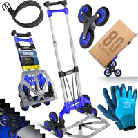 MASKO® Stufen-Sackkarre Treppenkarre Klappbar 80 kg Tragkraft 3x3 Treppensteiger inkl. Rädern + Expanderseil + Handschuhe - höhenverstellbarer Griff - Aluminium Handkarre für Transportkarre