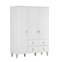 Drehtürenschrank Kleiderschrank Schrank Kinderkleiderschrank 150 cm Weiß/Weiß mit vier Schubkästen und Leder Griffe - Figo 19