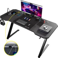 GTPLAYER 120 x 60cm Gaming Tisch, Gaming Schreibtisch mit Mauspad, Steckdose Gamer Tisch Computertisch mit Kopfhörerhaken Schwarz