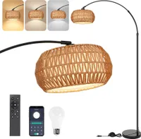 183cm Stehlampe Wohnzimmer Mit Rattan Lampenschirm, Boho Led Stehleuchte Dimmbar Vintage Bogenlampe Industrial Hohe Lampe Schlafzimmer Büro, Schwarz