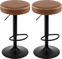EUGAD 2 x Barhocker drehbar, höhenverstellbar, Metall, Kunstleder, Braun