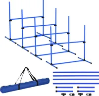 Agility set PawHut pre psov, 4 nastaviteľné prekážky, na slalom, skákanie, triky, ľahký, s taškou na prenášanie, plast, 99 x 65 x 94 cm, modrý