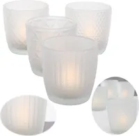 LS-LebenStil 4´er Set Glas Teelichthalter Retro Weiß Matt 7cm Teelichtglas Windlichthalter Kerzenhalter Kerzenglas Kerzenständer für Teelichter