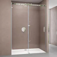 doporro Nischentür Nischenschiebetür Duschabtrennung Teramo4-2 145x195cm ESG-Sicherheitsglas Duschtür aus Klarglas rahmenlos 4-Punkt-Befestigung inkl. NANO-Beschichtung