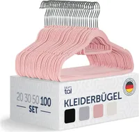Blumtal 100 Stück Kleiderbügel Platzsparend mit Samtbezug - rutschfeste Premium Bügel inkl. Krawattenhalter, 360° drehbar, Rosa