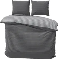 Bettwäsche 200x220 cm Baumwolle Anthrazit Grau gestreift Stripe Damast Bettbezug PolyBaumwolle Wendebettwäsche 3 tlg