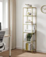 VASAGLE Glasregal mit 6 Ablagen, Standregal, Badregal, mit Stahlrahmen, goldfarben