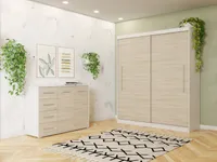 Schwebetürenschrank Kleiderschrank Schrank zweitürig 204 cm Kommode 135 cm Weiss/Sonoma Torino II Frida 01