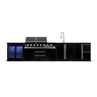 GORILLER® BLACKBACK L1 Outdoor-Küche, XXL-Gasgrill mit Doppel-Kühlschrank, Waschbecken, Extra-Arbeitsfläche und Stauraum, Edelstahl, Schwarz