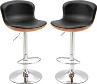 HOMCOM 2er-Set Barhocker mit Fußstütze, Barstuhl mit Rückenlehne, Bistrohocker, Esszimmerstuhl höhenverstellbar drehbar, PU, Schwarz, 46 x 53,5 x 85-106 cm