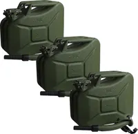 3x Benzinkanister Kraftstoffkanister Metall 10 Liter Hammerschlag Olivgrün inkl. Ausgießer + Halter