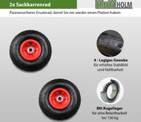 2x Sackkarrenrad Luftrad 260 x 85 mm 3.00-4 Bollerwagenrad Ersatzrad, 4PR