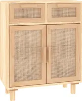 vidaXL Príborník hnedý 60x30x75 cm Borovicový masív a prírodný ratan