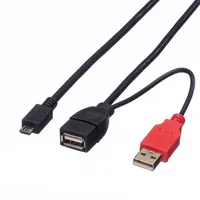 ROLINE USB 2.0 Y-Kabel, 2x Typ A (ST / BU) - Micro B ST, 1m