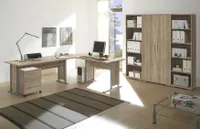 Büromöbel-Set OFFICE LINE Eckschreibtisch Rollcontainer Regalwand Büroeinrichtung Eiche Sonoma