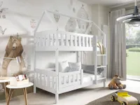 MTJMöbel Etagenbett ZUZIA 160x80cm, Hausbett, Kinderbett, Massivholzbett, Stockbett, Weiß Holz