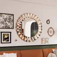 WISFOR Rund Wandspiegel mit Sonnenform 60CM Wandspiegel Dekoration Spiegel Badspiegel Schminkspiegel Flurspiegel