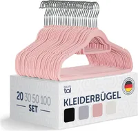 Blumtal 20 Stück Kleiderbügel Platzsparend mit Samtbezug - rutschfeste Premium Bügel inkl. Krawattenhalter, 360° drehbar, Rosa