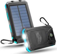 Solar Powerbank mit LED Licht und Compas Tragbares Solar Ladegerät schlagfest und Wasserdicht für Handy Tablet Camping und Outdoor (Blau)