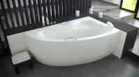 BADLAND Eckbadewanne Badewanne Natalia Premium RECHTS 150x100 mit Acrylschürze, Handgriffen, Kopfstütze, Füßen und Ablaufgarnitur GRATIS