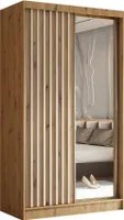 BEAUTYSOFA Schrank mit Lamellen HELIX 120cm - Kleiderschrank im modernes Stil Garderobe mit Schwebetüren & Spiegel (Artisan + Weiß)