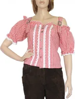 Trachtenbluse Carmenbluse Trachten lederhosen-bluse Trachtenmode ROT kariert, Größe:38