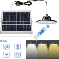 LED Solarlampe Für Außen Innen Fernbedienung Dämmerungssensor,Solarpaneel mit Hängeleuchte Dimmbar 3 Lichtfarben Timer IP65, Pendelleuchte für Balkon Garten Stall Pavillon