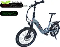 20 Zoll ECOFOLD BFH400N Elektrofahrrad Ebike Klapprad Bafang Heckmotor  250W 7 Gang 504 Wh Faltrad grau