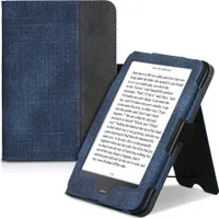 kwmobile Hülle kompatibel mit Tolino Vision 1 / 2 / 3 / 4 HD Hülle - Flip Case mit Handschlaufe - Kunstleder Cover - Dunkelblau Dunkelgrau