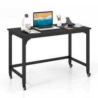 Biurko na kółkach COSTWAY, biurko komputerowe 120x60x75cm, stół roboczy o nośności 136kg, stół biurowy, stolik pod komputer, do salonu, gabinetu i biura, czarny