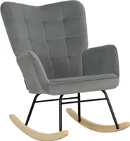 HOMCOM Schaukelstuhl, Schaukelsessel mit Samtoptik, Armlehne, Sessel mit Holzkufen, Relaxsessel für Wohnzimmer, Dunkelgrau