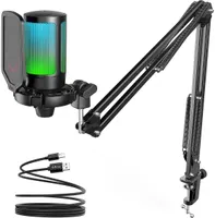 FIFINE Gaming Mikrofon PC mit Arm USB Microphone für Podcast Streaming Studio